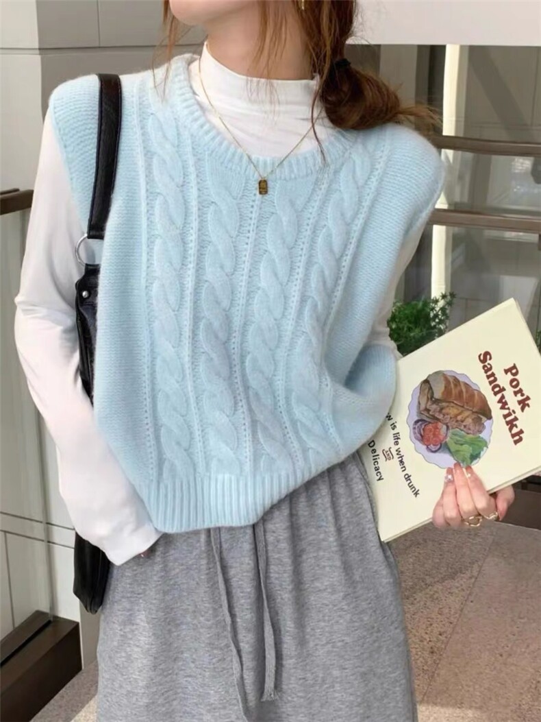 2025年秋季圆领时尚百搭通勤简约麻花马甲，女装马甲，胜酷羊绒