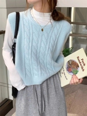 2025年秋季圆领时尚百搭通勤简约麻花马甲，女装马甲，胜酷羊绒