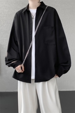 衬衫男秋季新款港风宽松纯色口袋款长袖衬衣CS151-P30，男装衬衫，星座214-3