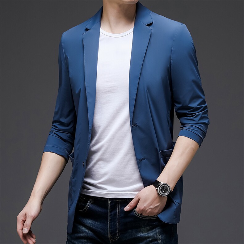 夏季新款男士商务休闲防晒服薄款上衣中青年百搭纯色长袖西服外套,男装西服,电商B212（原钱塘6029）