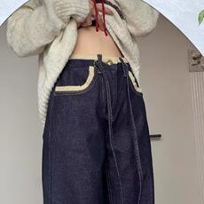 哈伦牛仔裤女2025萝卜显瘦胖mm宽松秋冬加绒直筒深蓝色九分老爹裤，男装牛仔裤，星座1210-1