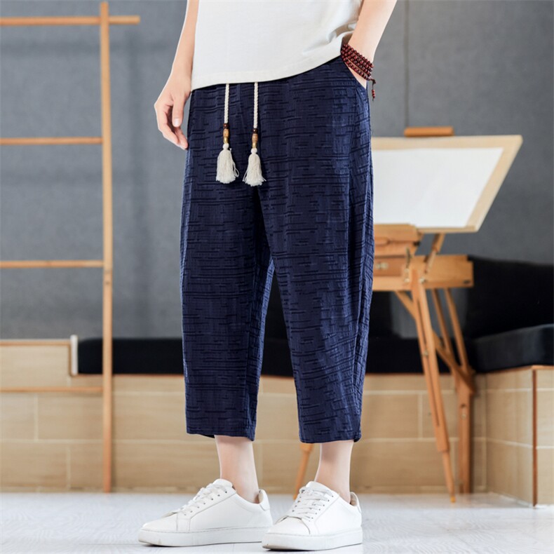 夏季男士八分裤男潮流休闲棉麻纯色休闲裤宽松A266-1-KZ881-P60，男装休闲裤，电商A266-1