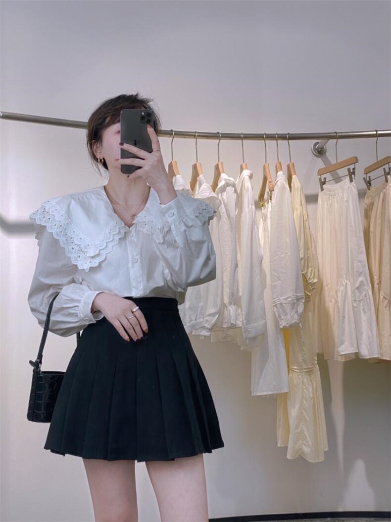 花边领衬衫，女装衬衫，驿谷