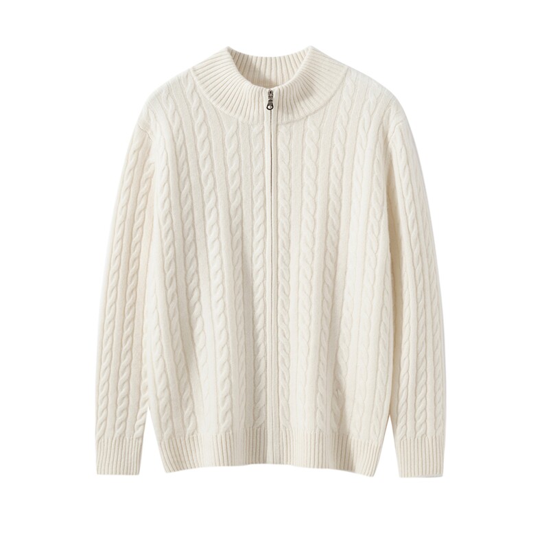 2025年秋季常规款圆领青春流行时尚百搭男士加厚绞花开衫，男装羊绒开衫，泰盈纯羊绒