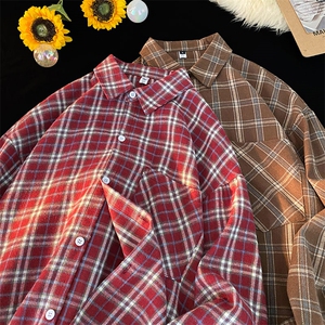 衬衣男秋季新款港风宽松大码磨毛格子长袖衬衫CS530-P38,男装衬衫,星座214-3