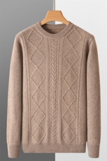 秋冬季纯毛男士七针加厚男士麻花圆领羊毛衫，男装羊毛衫，君贝羊绒