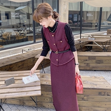 法式浪漫风小香风套装裙女秋季2025新款长款上衣马甲半身裙三件套，女装套装/套裙，霓裳依族