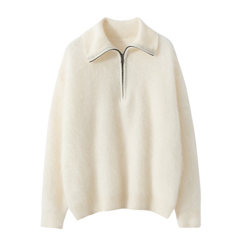 2025春秋新款羊绒衫女100山羊绒加厚通勤针织衫翻领拉绒套头上衣，女装羊绒衫，戎叶云台