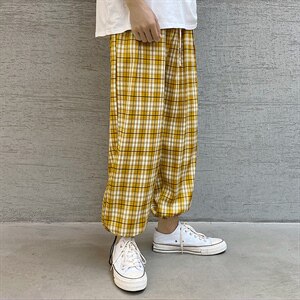 2021新上潮牌大码宽松港风流行帅气格子男士休闲裤2151-P40图片