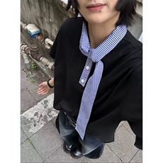 航海家夏季松弛感飘带丝巾领拼接短袖polo衫男百搭宽松领带T恤，男装Polo衫，星座1210-1