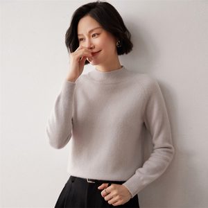 秋冬新款洋气时尚百搭显瘦女款半高领35%山羊绒衫图片