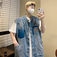 水洗宽松牛仔马甲ins男女西部做旧复古背心坎肩1001-1-MJ8924-P58，男装背心/马甲，星座1001-1