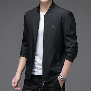 男士夹克2023新款春秋季中年商务休闲男装棒球领外套薄款上衣图片