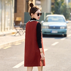 2025春装新款时尚简约气质半高领打底衫+珠片V领马甲裙套装两件套，女装连衣裙，芭米依尚