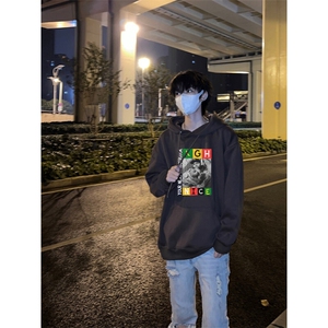 说唱歌手印花LOGO男女情侣潮牌连帽卫衣图片