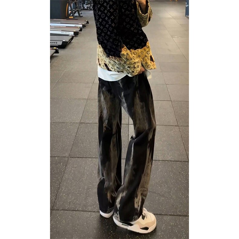 网图美式高街vibe小众扎染直筒牛仔裤货号K668P60,男装牛仔裤,电商A063
