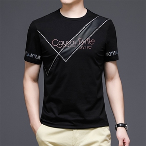 男士2023年夏季新款百搭水洗T恤男短袖休闲体恤宽松简约时尚衣服图片
