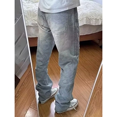 BB7411-P532025美式潮牌痞帅炸街水洗腰果花满印补丁破洞牛仔裤，男装牛仔裤，电商B323A