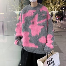 冬季慵懒风毛衣男女宽松拼色设计感潮牌美式马海毛针织衫M945-P58，男装针织衫/毛衣，星座1008-1