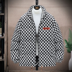 美式高街棋盘格子立领面包服男女情侣装棉服外套班服M0758-P98，男装棉衣，星座308B-2
