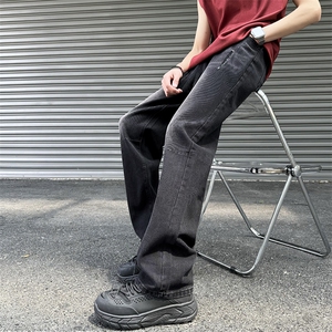 2025夏季双色直筒牛仔裤男美式休闲cleanfit裤子781/p58图片