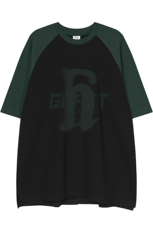白底新款美潮宽松卡通百搭插肩袖拼色情侣短袖T恤DT365P45控68，男装T恤，电商A247-1