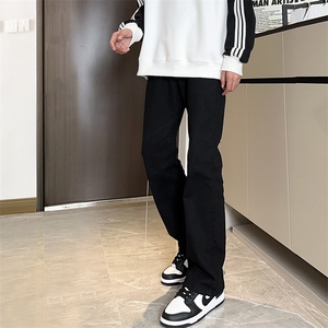 纯黑色渐变高弹修身直筒大码微喇毛边牛仔裤男K860-K861-K866-P50图片