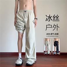 抖音品质小蛇印花机能冰丝褶皱宽松休闲裤B315-K25547-特p30控58，男装休闲裤，电商B315