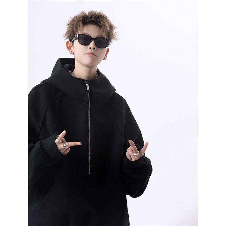 重磅2025美式高街连帽卫衣boxy短款半拉链帽衫外套男G1115特P68，男装卫衣，电商A339