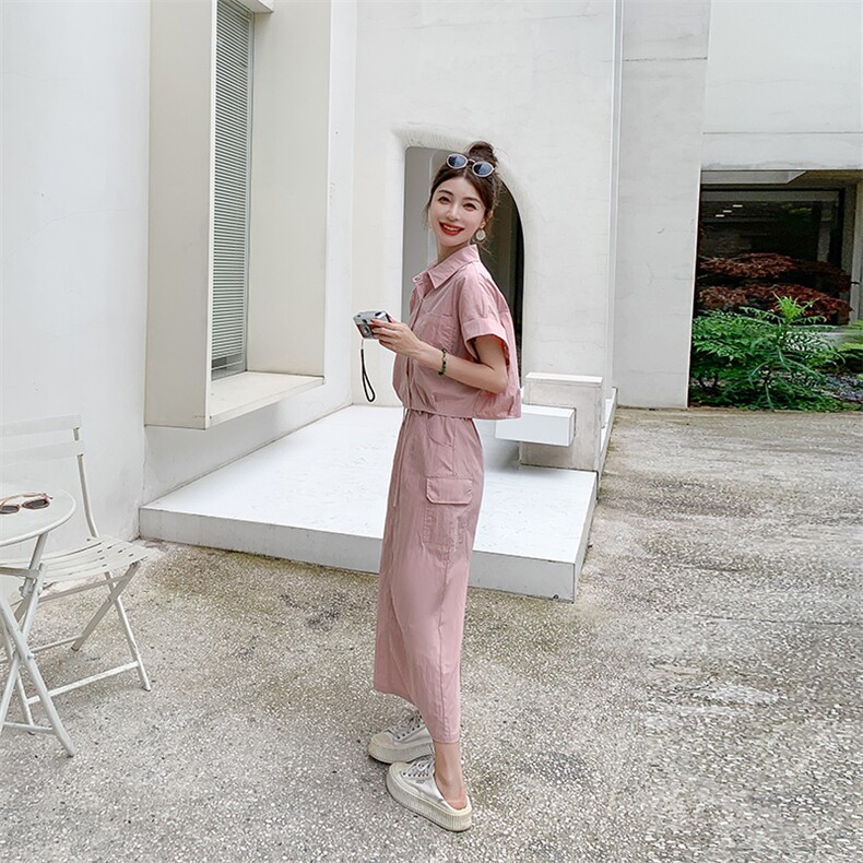 2023夏季新款简约气质翻领优雅潮流时尚舒适两件套,女装套装/套裙,纯色衣恋
