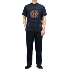 夏季唐装男短袖中老年风休闲套装中式父亲老人爷爷衣服，男装民族服装，电商B212（原钱塘6029）