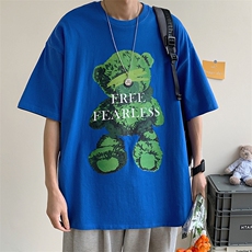 港风短袖上衣男夏潮流小熊印花百搭五分半袖T恤A071-5522-P28，男装T恤，电商A071