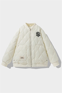 M8376-P85冬季新款菱形格棒球服大码羽绒棉加厚刺绣棉衣图片