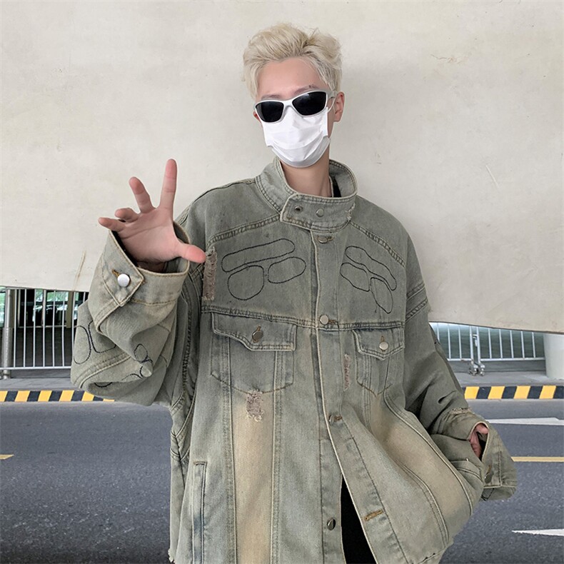 2024秋装新款黄泥色街头痞帅工装机车牛仔夹克外套现货W8274-P78,男装夹克,星座512-4