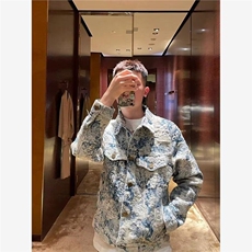 春秋破坏老花刺绣牛仔衣潮流男女情侣青花瓷花卉提花长袖外套，男装夹克，星座506A