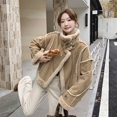 【新款现货】皮毛一体麂皮短款保暖机车服外套99033款P195K278，女装皮草，2C316