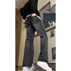 美式高街微喇牛仔裤男女春秋季新款高腰直筒显瘦阔腿裤XF910-P51，男装牛仔裤，星座1109-3