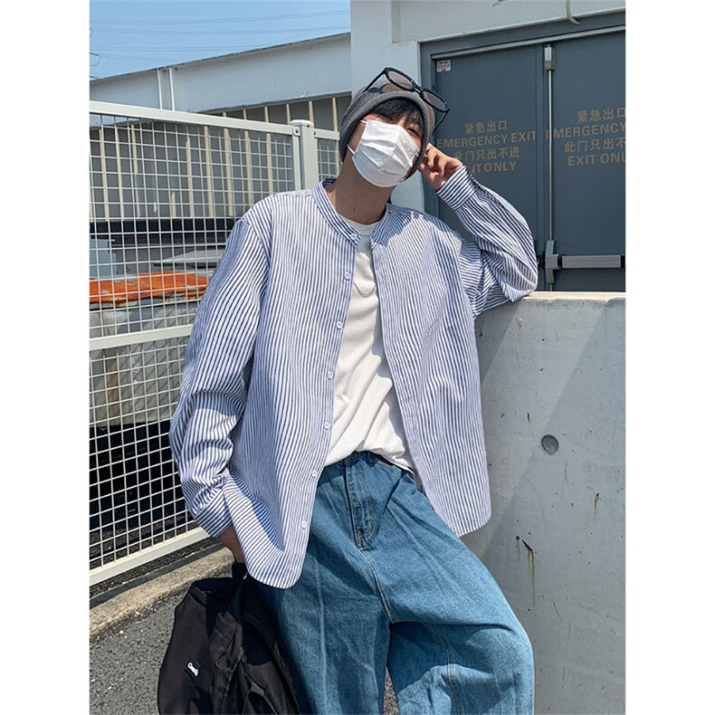 秋季新款设计感条纹衬衣男宽松休闲百搭高级感衬衫C2270-特价P45图片
