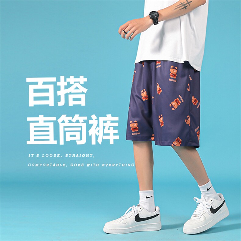 中性风小熊印花男短裤大码沙滩裤夏季休闲五分裤DK1005P45控58,男装休闲裤,电商A089-1