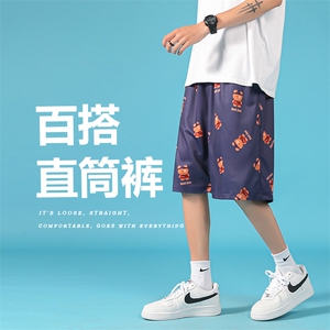 中性风 小熊印花男短裤大码沙滩裤夏季休闲五分裤DK1005 P45控58图片