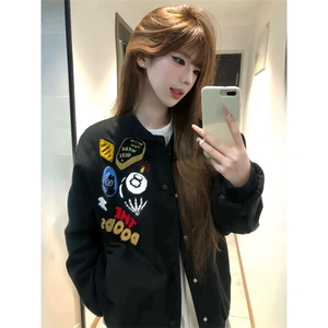 网图有货 美式街头徽章字母刺绣棒球服外套男女宽松夹克 A881-P43图片