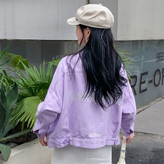 紫色牛仔外套女小个子2024春季韩版新款百搭宽松短款长袖上衣潮，女装短外套，MQ