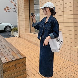 休闲风春秋小众特色简约通勤休闲秋季宽松时尚套装显瘦牛仔高腰图片