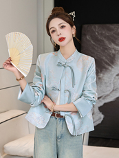 新中式国风外套女春秋2025新款高端洋气时尚刺绣缎面盘扣立领上衣，女装短外套，伊仟回