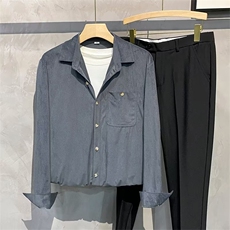 日系复古棕色灯芯绒衬衫男长袖秋季条绒翻领衬衣外套韩版修身Y41，男装衬衫，星座1116A-2（原606A-1）