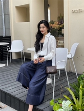 同款裙裤牛仔蓝明线撞色2025夏季高腰九分阔腿裤裙裤，女装休闲裤，湘姗