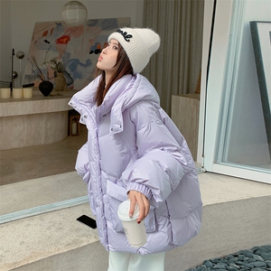 韩系chic连帽短款紫色羽绒服女冬季新款超火好看高级小众加厚外套图片