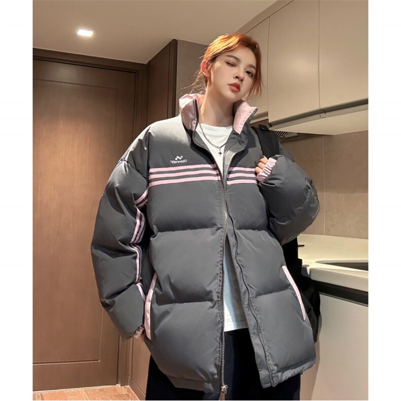 冬装中性 美式条纹织带棉服 刺绣logo棉衣休闲外套男女G1100 P118图片