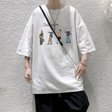 YT26043-P30亚短袖t恤男大码五分袖男宽松七分袖港风模特，男装T恤，电商A040