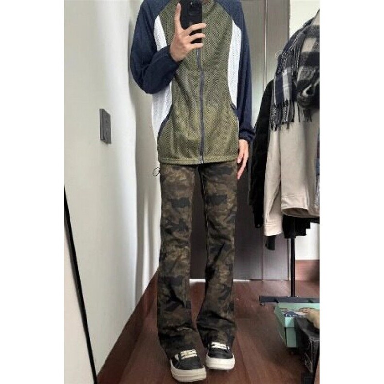 美式高街迷彩裤男夏季薄款高个子加长工装裤子CRA直筒微喇牛仔裤,男装牛仔裤,星座601-1